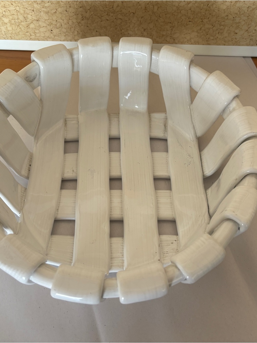 White Ceramic Basket-Style Vase